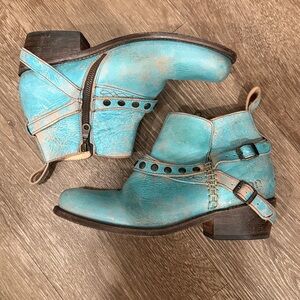 Bed Stu Cobbler Distressed Blue Moto Leather Booties Boots Size 9